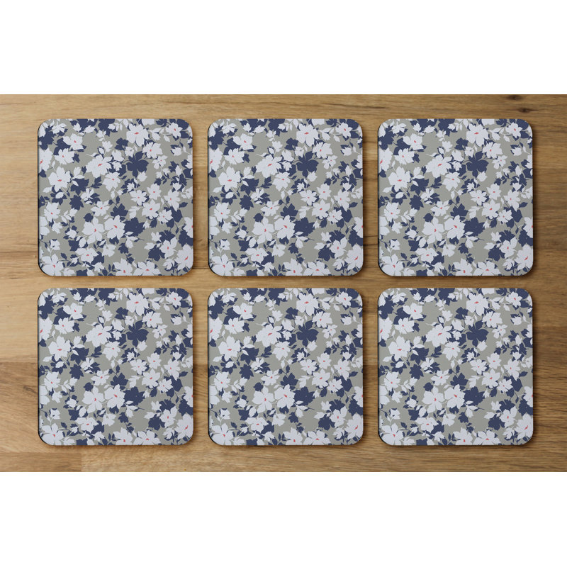 Square 6 Piece Coaster Set, Grey/Purple/White