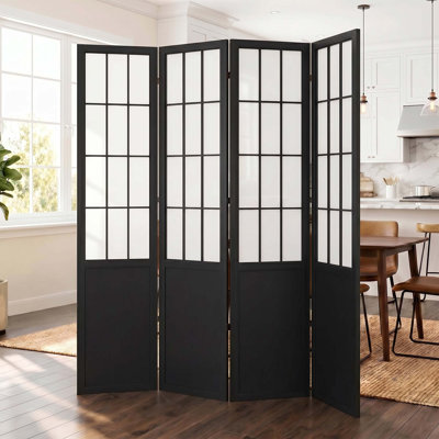 Black Tone 4 Panel Japanese Style Partition Screen