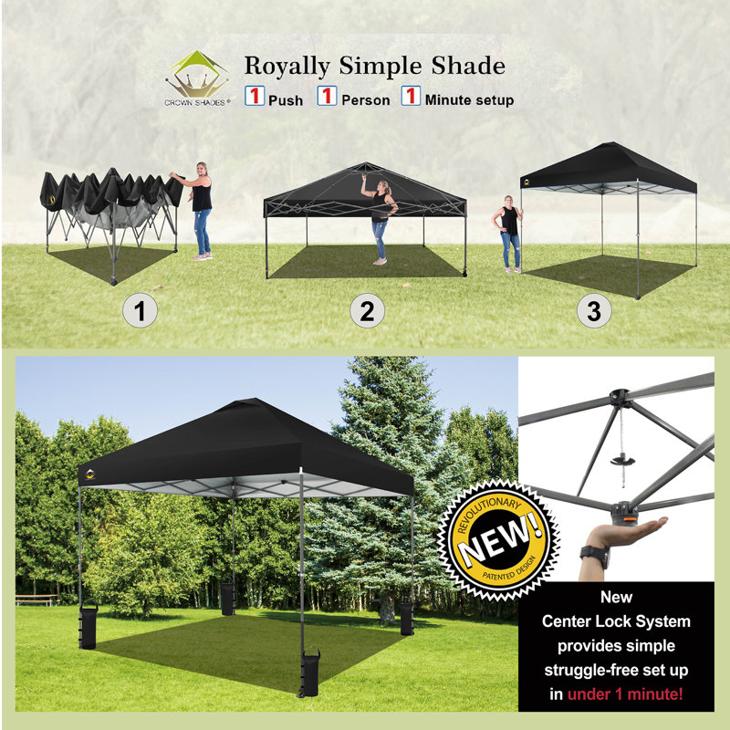 CROWN SHADES Adjustable Height on The Fly, 10x10 Pop Up Canopy
