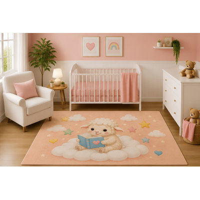 Tapis de chambre de bébé «Ultra Léger» 5 pi x 7 pi avec lecture d'agneau aquarelle, tapis de décoration pour chambre de jeu pour enfants, animaux de ferme mignons, envers en silicone antidérapant
