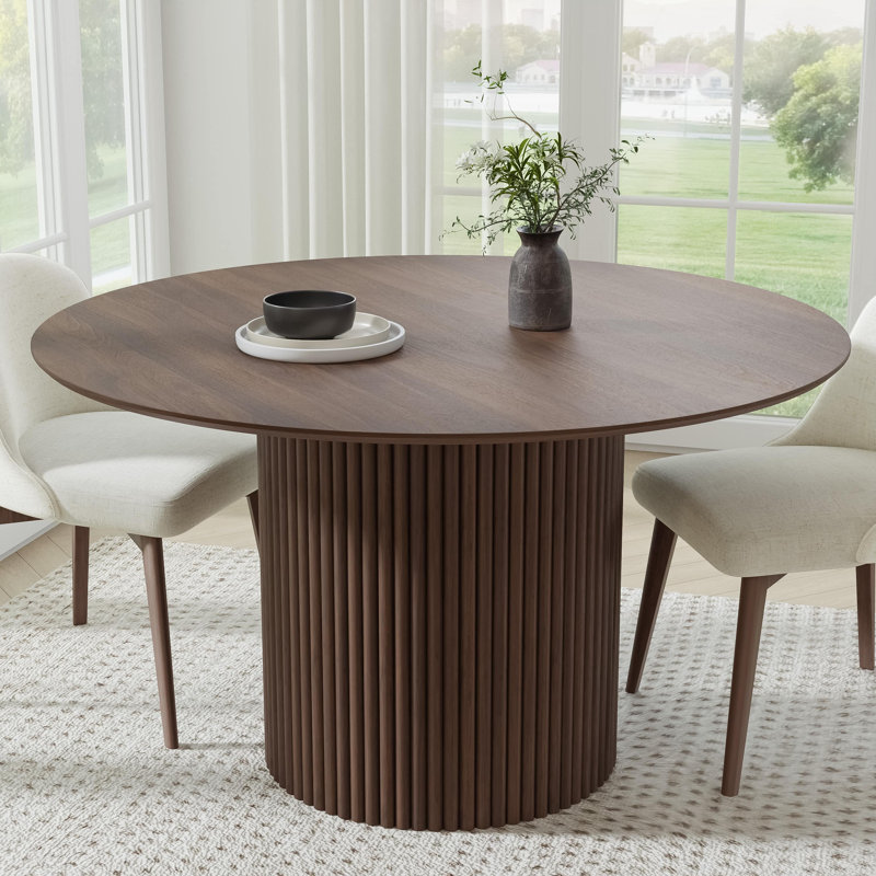 Solid Wood Dining Table Round Pedestal Kitchen Table, Walnut, 30”H x 52”L x 52”W
