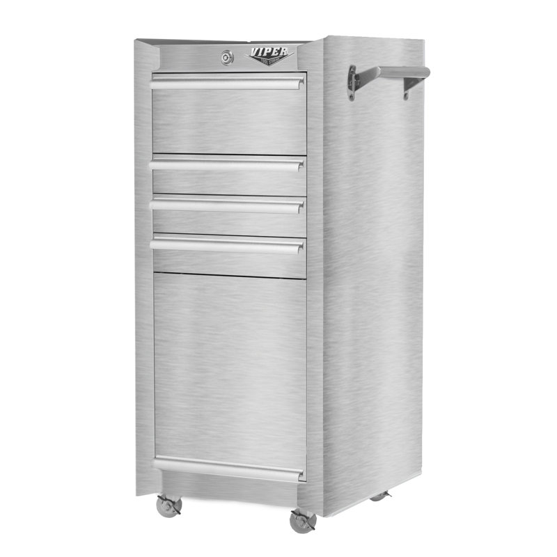 16'' W 4 Drawer Bottom Rollaway Chest, Stainless Steel