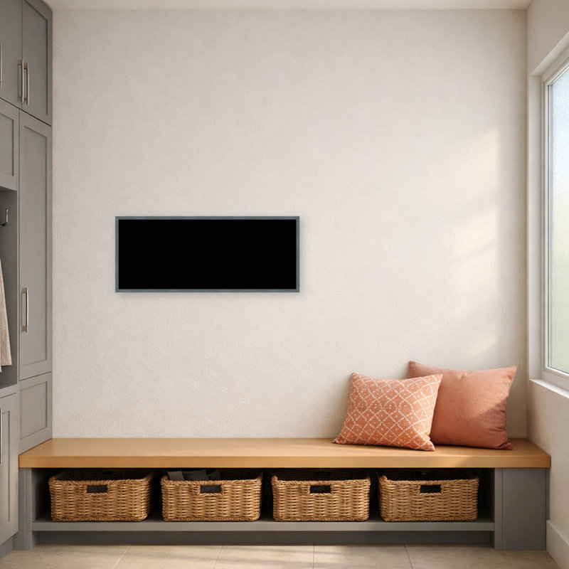 Tableau mural en tissu encadré, 17 x 41 cm, motif noir., Dixie Blue Grey Rustic Narrow