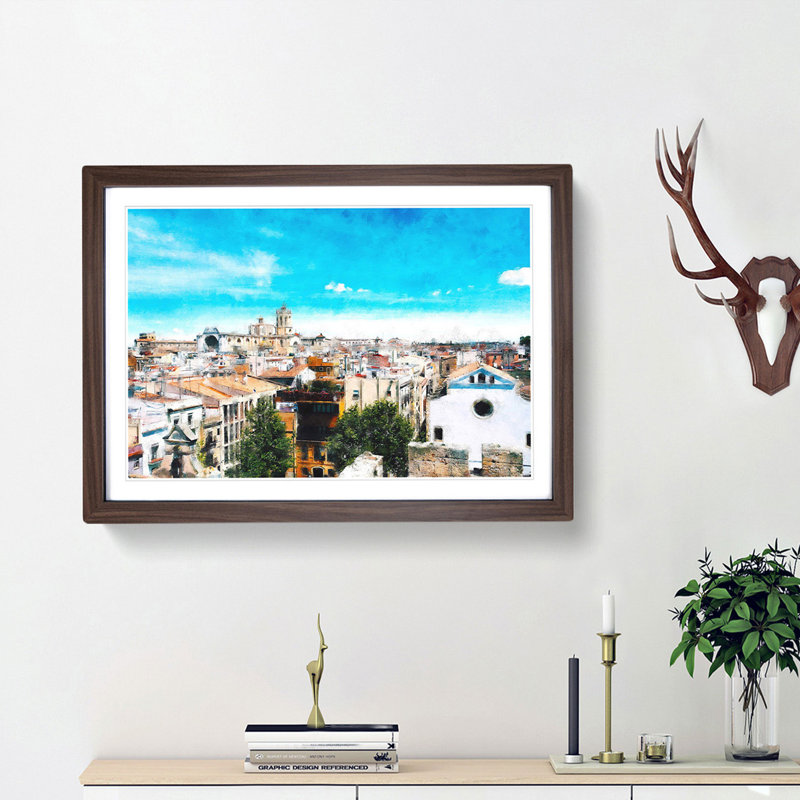 View of Tarragona in Spain - Picture Frame Painting Print, Walnut Framed, 62cm H x 87cm W x 2cm D