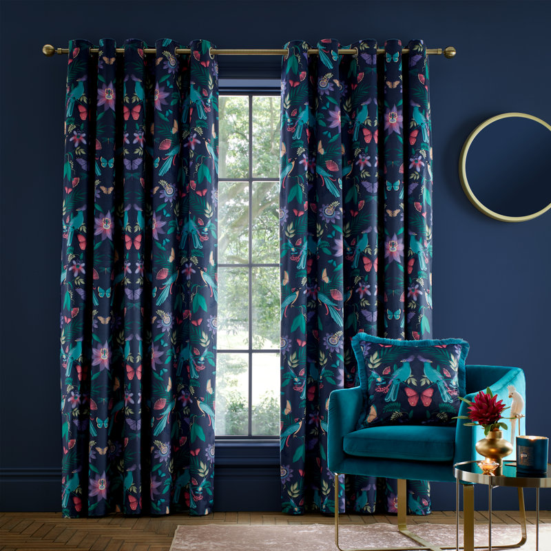 Mya Tropical Floral Lined Eyelet Curtains, 117cm W x 183cm D