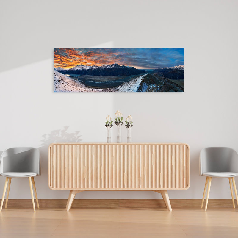 «Vibrant Alpine Sunset Dramatic Vibrant Abstract Landscape Mountain», art mural, H 48 po x l 16 po