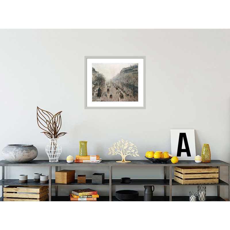 «Boulevard Montmartre on a Sunny Foggy Morning» par Camille Pissarro, impression giclée encadrée, 23.5" H x 27.06" W