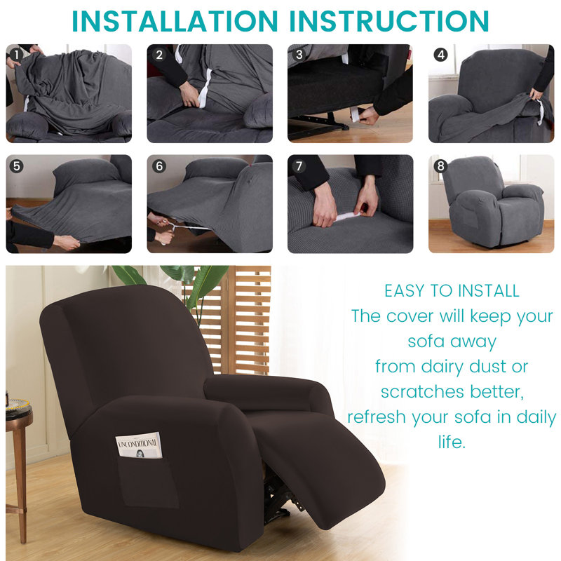 Housse pour fauteuil inclinable à coussins carrés/rectangulaires, Velours café