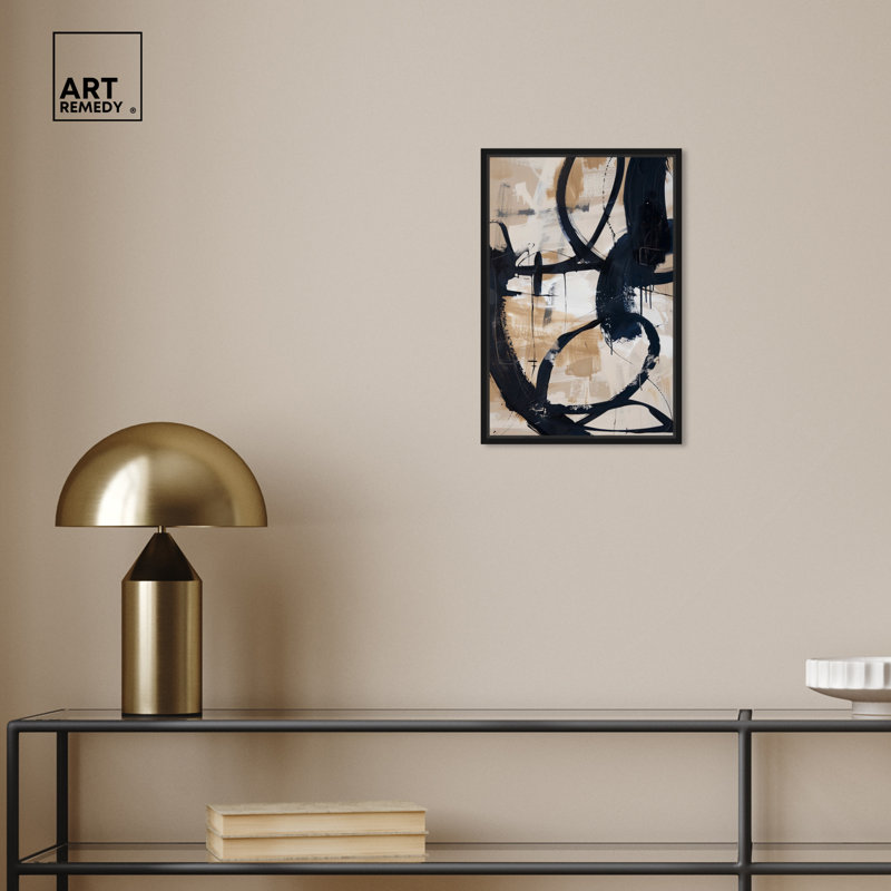 Flowing Abstract Shapes Canvas Art in Black Frame, 16" x 11"