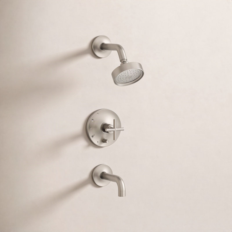 Purist® Rite-Tub and Shower Faucet, Vibrant Brushed Nickel, Scroll Handle
