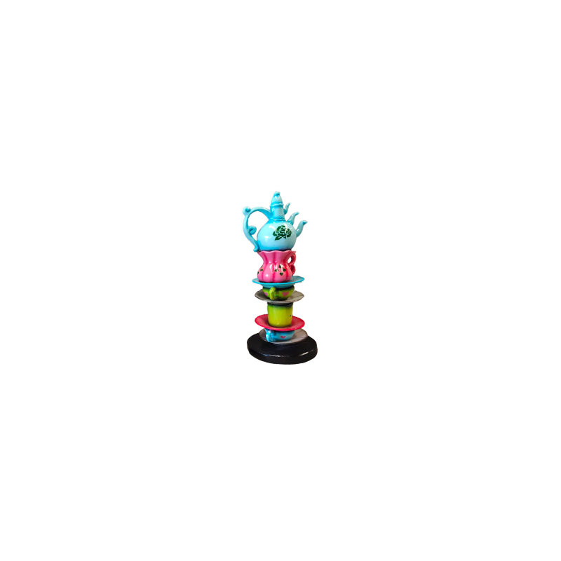 Mychele Small Stacked Teapot Table Top Statue, Blue/Pink/Green