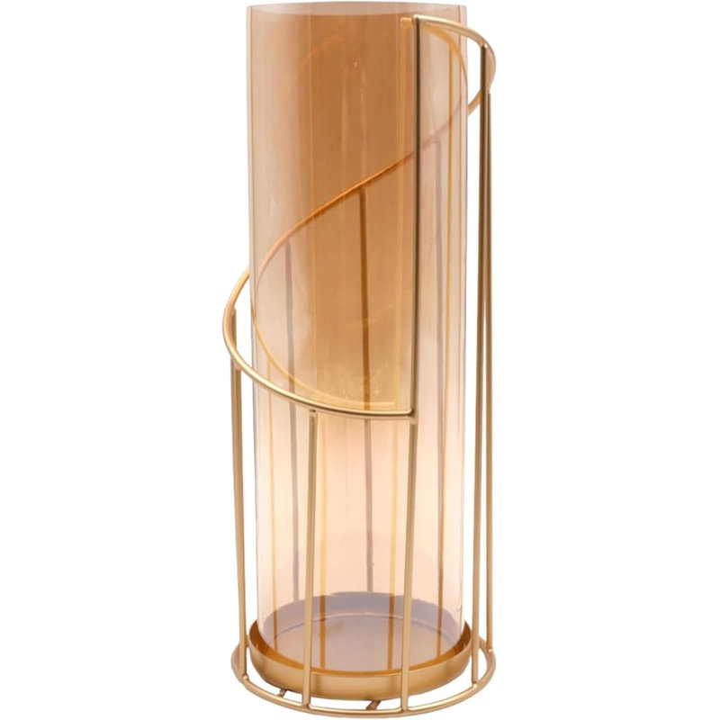 Hosley 12-Inch Metal and Glass Hurricane Candle Holder for Votive or Pillar Candles, Perfect Home Decor, Office Decor, Kitchen Table Accent, Ideal for Weddings, Spa, and Garden