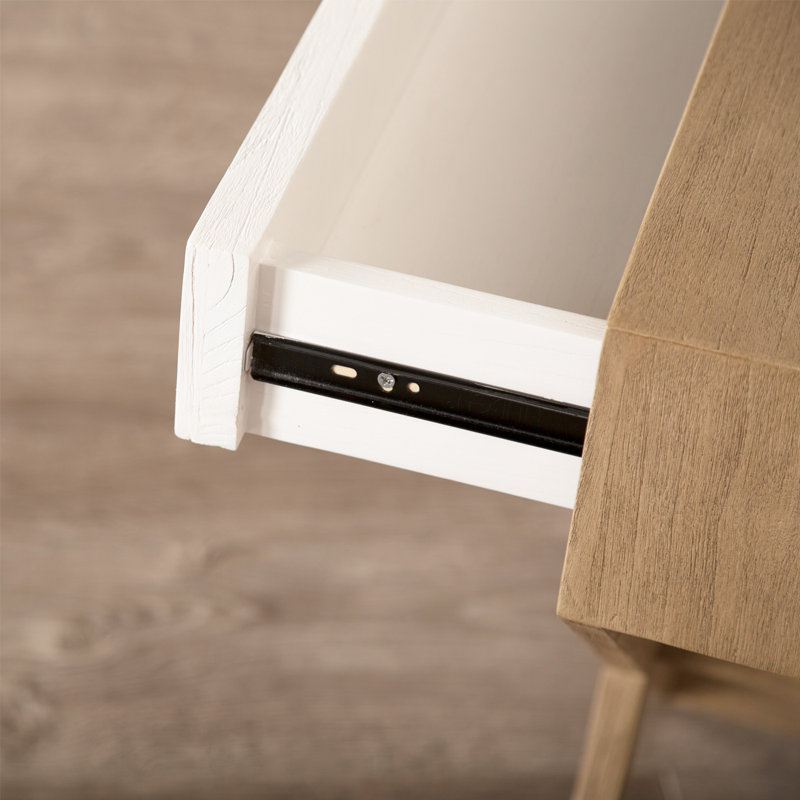 Edgecombe 35cm W Solid Wood Bedside Table, Brown/White