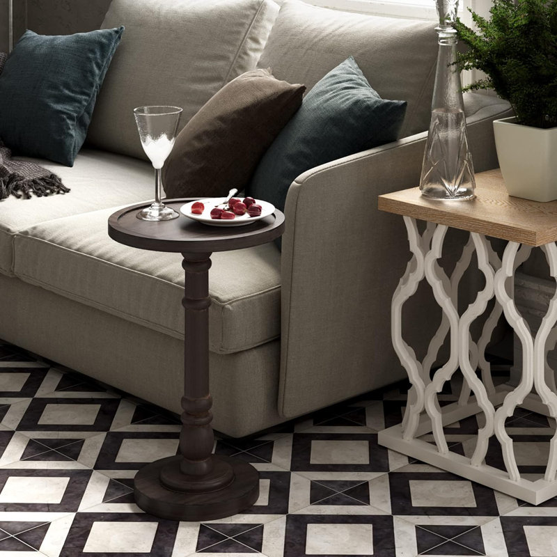 Dark Brown Traditional Tray Top End Table Pedestal Small Coffee Table Side Table