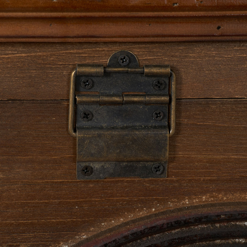 Petit coffre de rangement arqué en bois avec couvercle à charnière teint