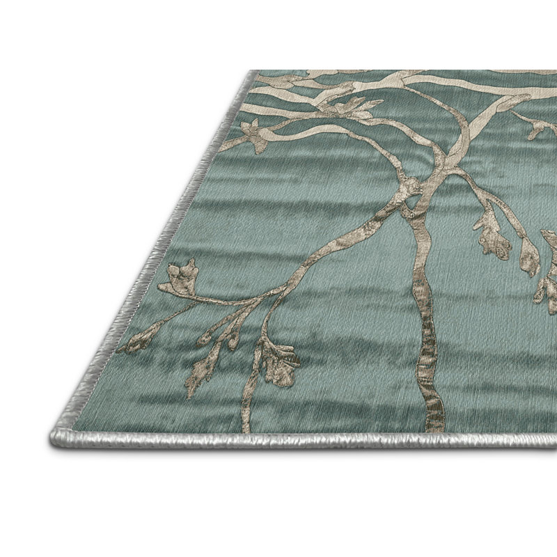 Machine Washable Green Area Rug, Rectangle 6' x 9'