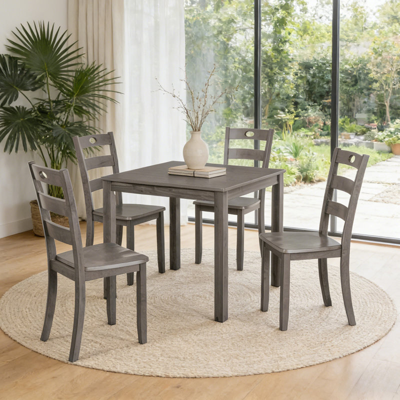 Ensemble de table de salle à manger moderne en bois massif pour 4 personnes, Gris