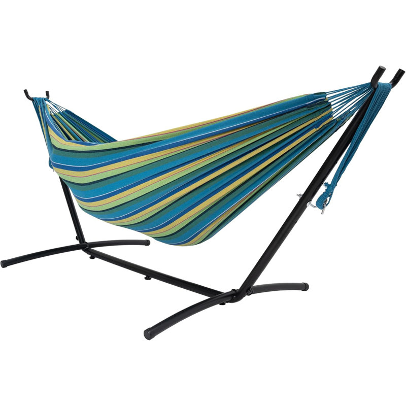 Hamac double Wallraff avec support en acier peu encombrant de 9 pi, Vert / Jaune