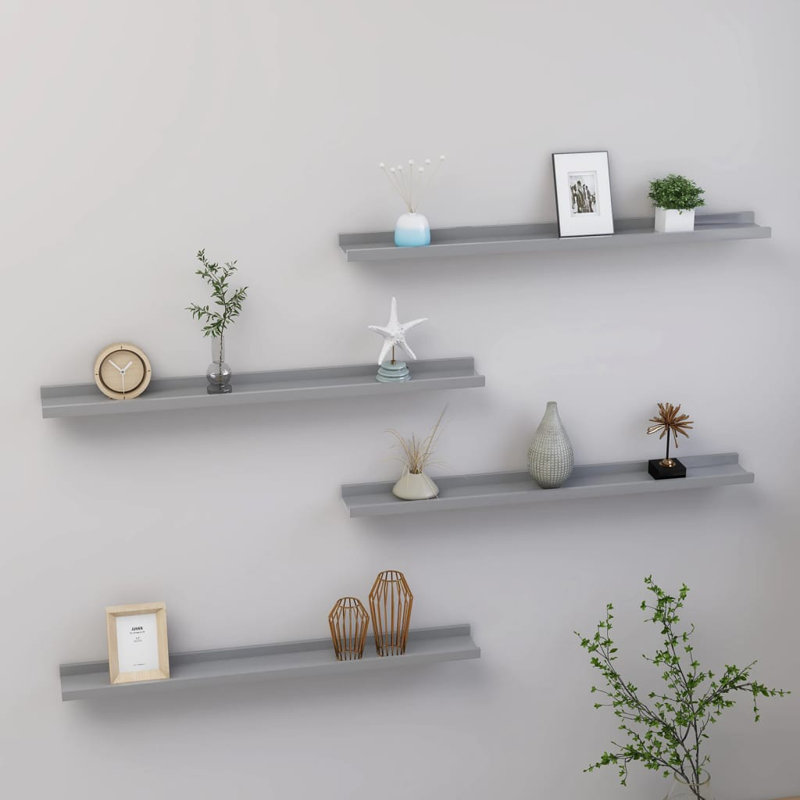Gracelinn 4 Piece Floating Shelf, 3cm H x 80cm W x 9cm D, Grey
