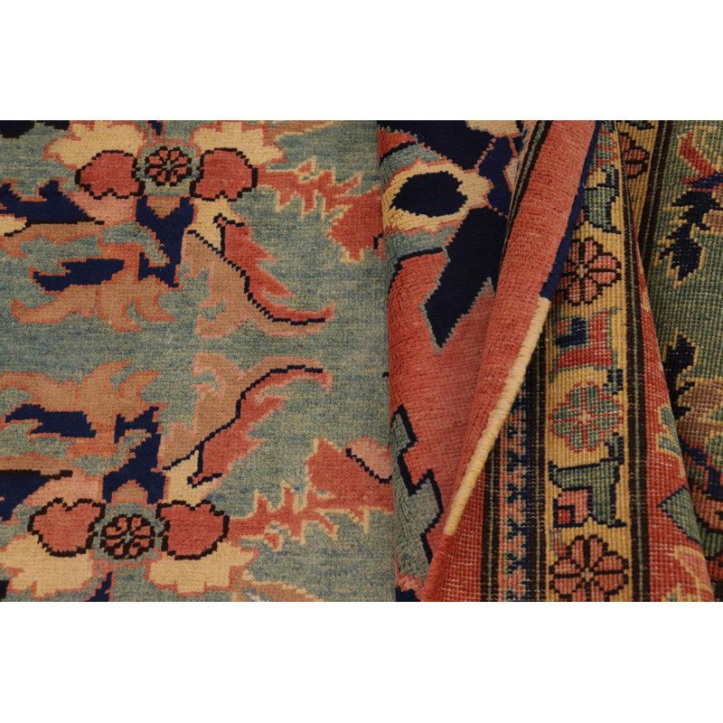 Tapis oriental rouge / bleu en laine noué à la main 8 pi 11 po x 11 pi 9 po Baccio