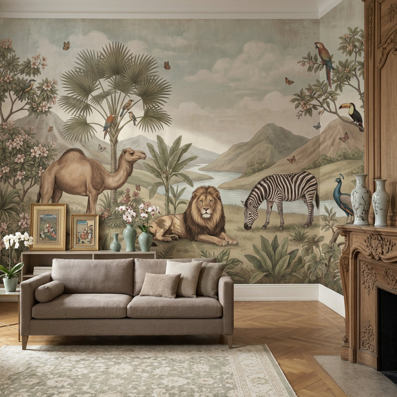 Adhésif mural ciel nuageux oiseaux tropicaux, Texturé non collé, 200 po x 120 po