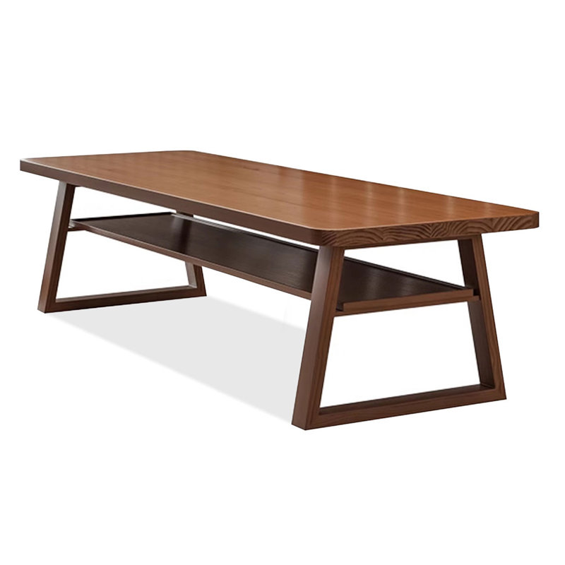 Brown Rectangular Solid Wood desk, 29.53" H x 86.61" W x 35.43" D