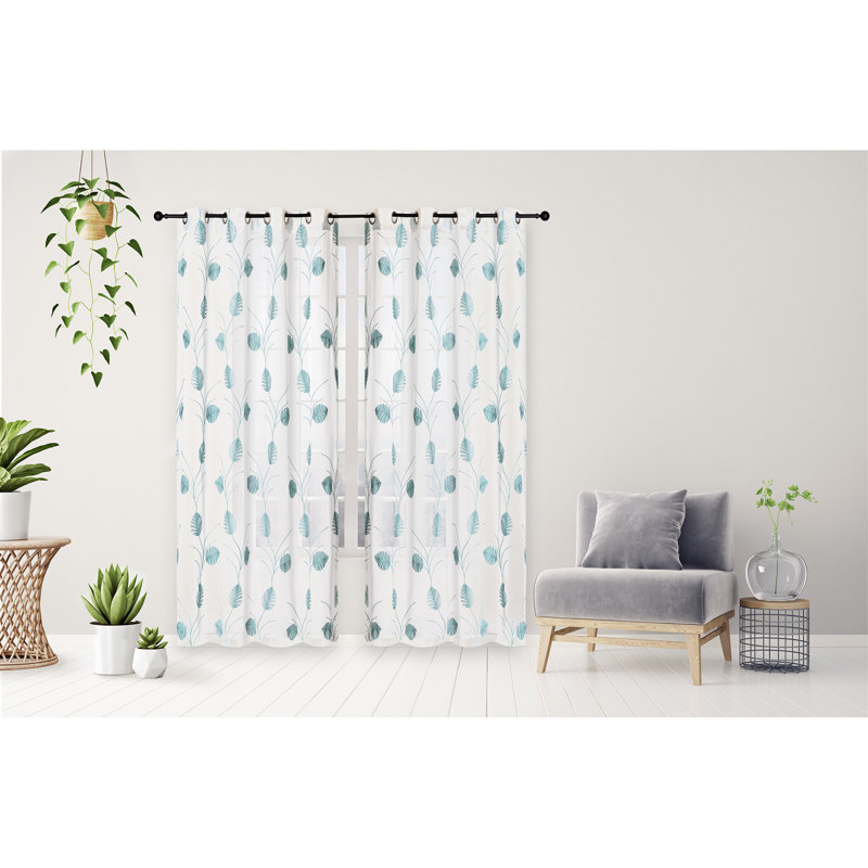 Semi Sheer Curtain Single Panel, Aqua