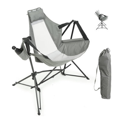 Hammock Folding Camping Chair - Outdoor Folding Portable Swing Camp Chairs with Aluminum Alloy Adjustable Back and Pillow Cup Holder for Beach Lawn Patio