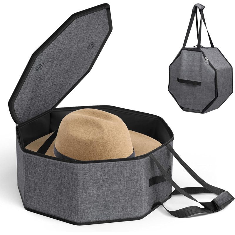 Hat Box For Travel And Storage, Collapsible Hat Case Cowboy Cap Hat Organizer For Closet With Handles Hat Boxes For Men And Women Storage Large Hat Bag Carrier With Cardbord, Grey