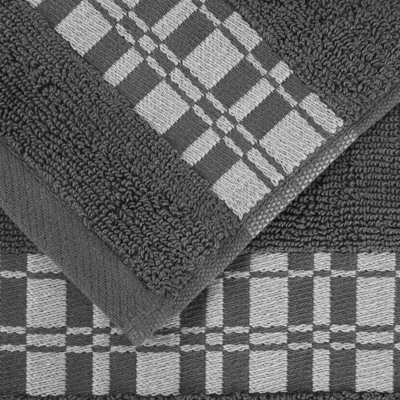 Mikira Larissa Cotton Medium Weight Geometric Border Bath Towel (Set of 4), Gray
