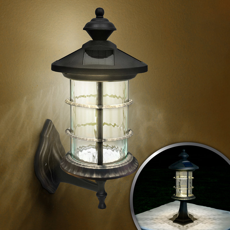 Black Aluminum LED Solar Lamp Post with Decorative Glass