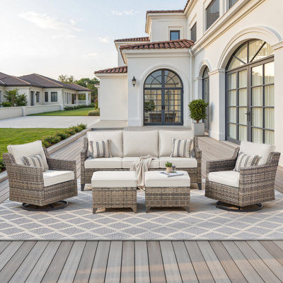 Ensemble de mobilier d'extérieur pour patio - 5 pièces de mobilier d'extérieur en osier résistant aux intempéries avec chaises pivotantes pour l'extérieur
