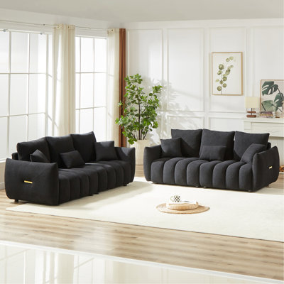 3 Seater + 3 Seater Combo Sofa Modern Living Room Sofa, Teddy Sofa, Wooden Frame, 6 Cushions, Apartment Sofa Furniture
