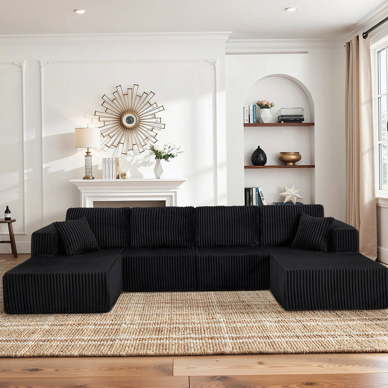 Canapé modulaire en U en forme de U avec taille améliorée et fonction de canapé en velours côtelé pour les espaces de vie modernes.
