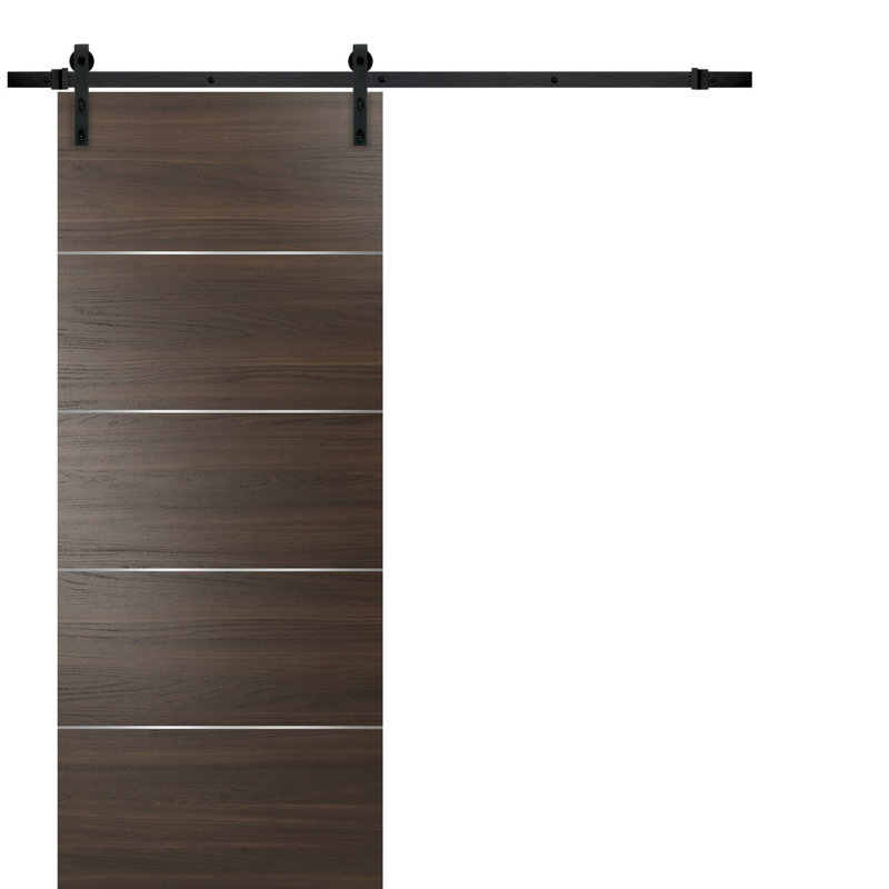Porte de grange coulissante avec quincaillerie | Planum 0020 soie blanche | Ensemble robuste de cintres 6,6 pi | Portes intérieures modernes à panneau solide - 42 po x 84 po - Rail noir