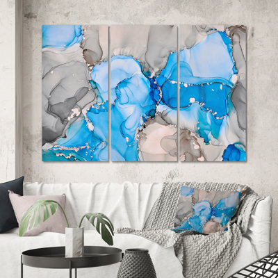 «Blue and Gray Luxury Abstract Fluid Art II», reproduction d'art sur toile moderne