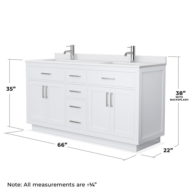 Beckett TK 66'' W Double Vanity, Brushed Nickel, White Cultured Marble, White
