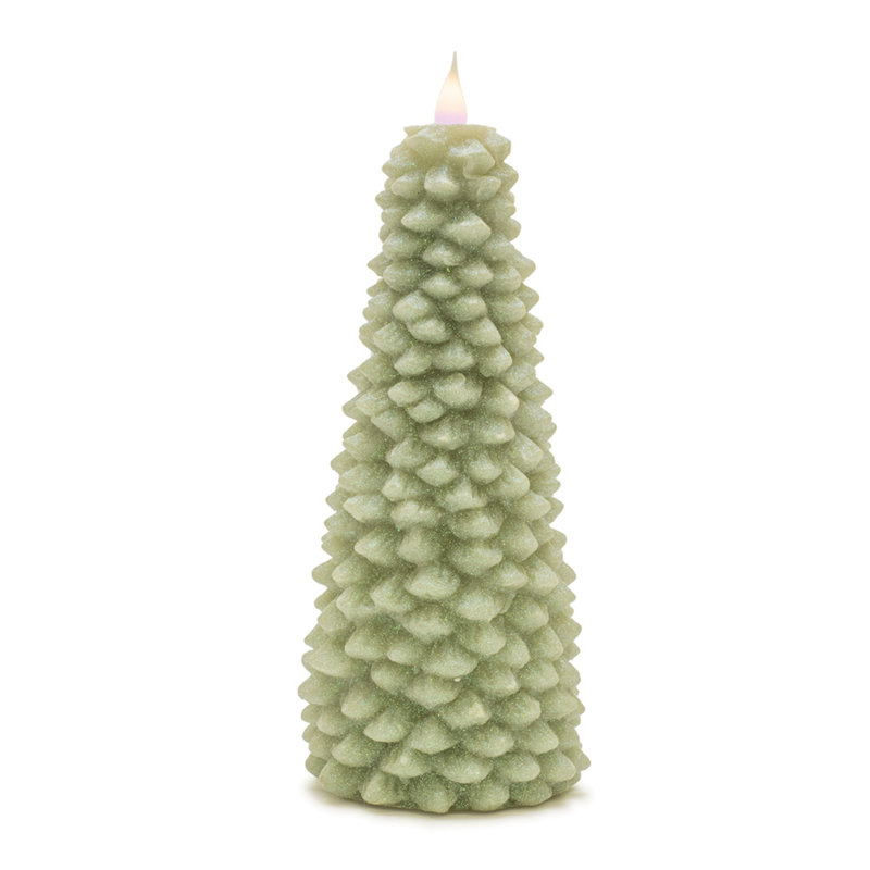 Glittered Pine Tree Candle 8"H, Vert, 10 po x 4 po sans flamme