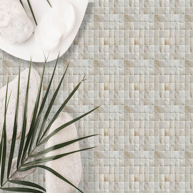 Florida 12" x 12" Natural Stone Grid Pebble Mosaic Wall Tile, Tan