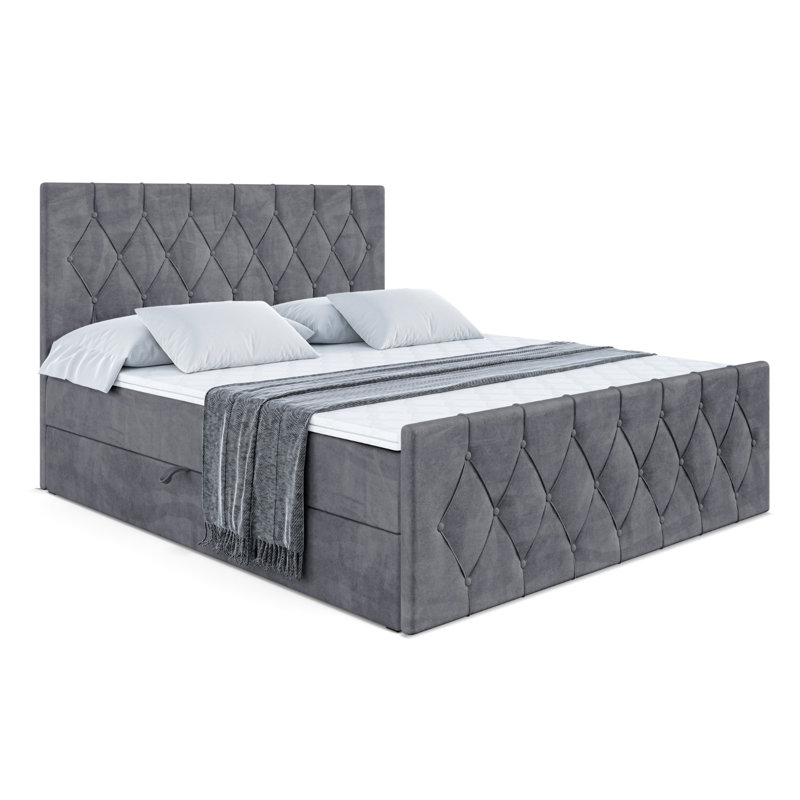 Sabna Bed with Mattress, 200 x 200cm, Dark Grey