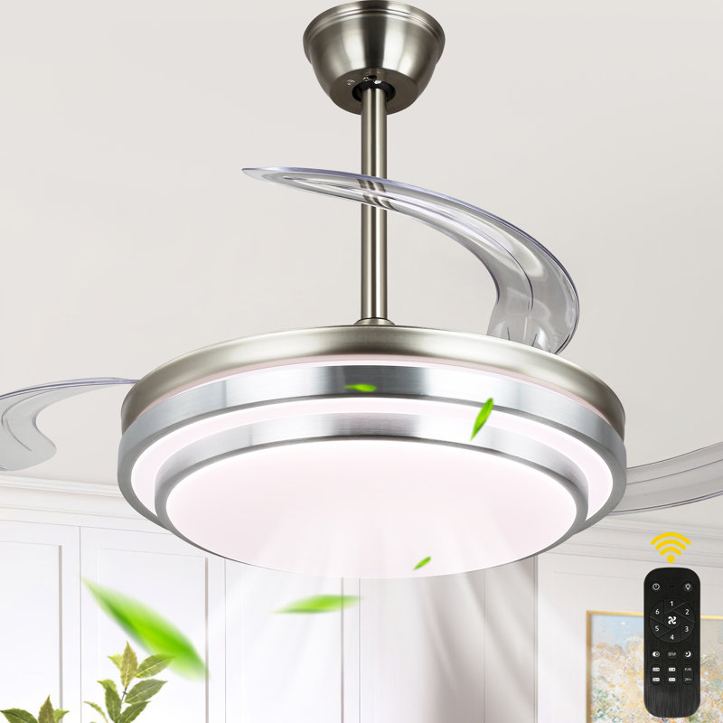 36" 3-Blade Chrome Ceiling Fan with Lights and Remote Control, 6-Speed Latest DC Motor Ceiling Fan for Living Room, Bedroom