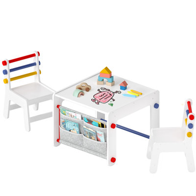 Kids Table and Chair Set, 4-in-1 Activity Table with Graffiti Desktop and Storage, Multicolor Toddler Table and Chair for Drawing, Crafts, Reading and
