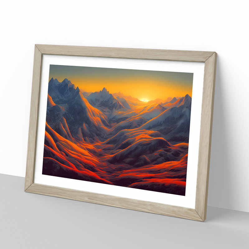 A Mountain Sunrise - Framed Print, 25cm H x 34cm W x 2cm D, Oak Framed