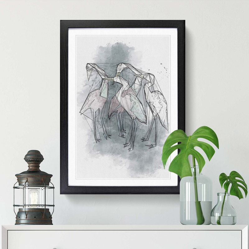 Heron Birds in Abstract - Picture Frame Graphic Art Print, Black Framed, 65cm H x 48cm W x 2cm D