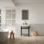Plan de travail ASO 24 avec bordure en marbre artificiel, lavabo encastré en céramique avec 3 trous de robinetterie, support autoportant en acier inoxydable avec tablette en verre trempé, couleur noir-232540177