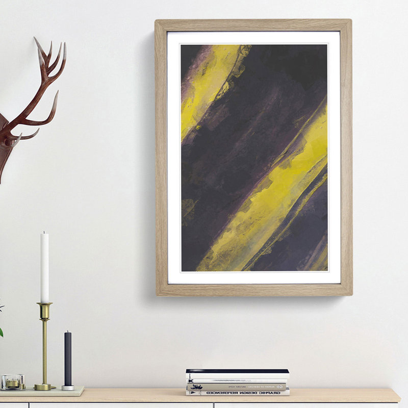 Stripes of Yellow in Abstract - Picture Frame Graphic Art Print on MDF, Oak Framed, 36cm H x 27cm W x 2cm D