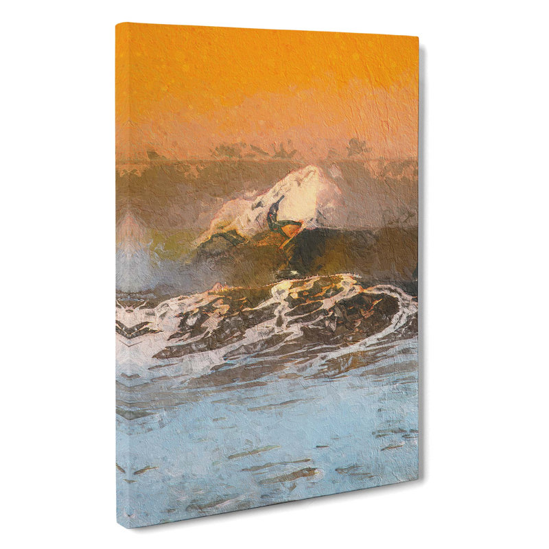 Surfing As The Sun Sets - Wrapped Canvas Painting, 50cm H x 35cm W x 3cm D