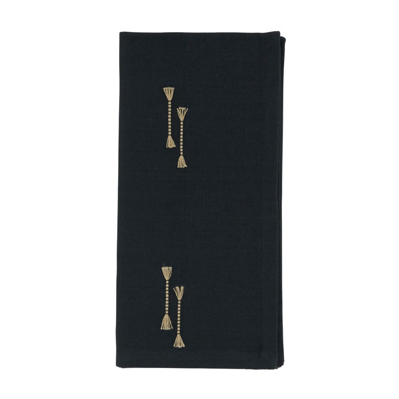 Teranishi Collection 100% Cotton No Pattern Square Napkin, Black