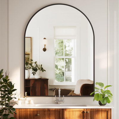 36"x48" Arched Bathroom Mirror - Black Wall Mounted Vanity Mirror Aluminum Alloy Frame Large Arch Wall Mirror for Living Room, Bedroom and Entryway