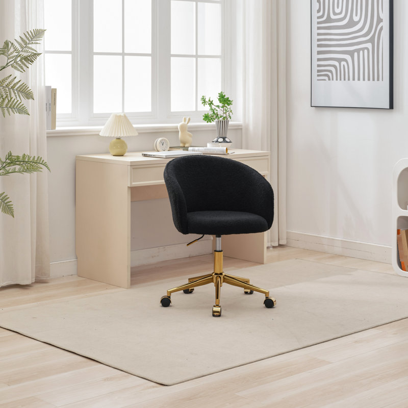 Chaise de chambre à coucher, pied doré. Rotatif et réglable en hauteur, tissu en laine noire, capacité de 240 lb, mobilier moderne L23 po x l 22,8 po x H 29 po à 32,5 pi. Laine, charge portante,